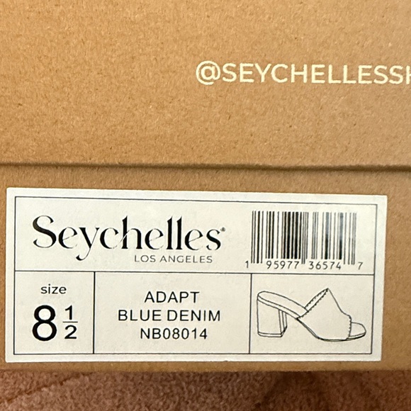 SEYCHELLES ADAPT BLUE DENIM SLIDE SANDAL STACKED 3” HEEL 8.5 NEW - Picture 6 of 8